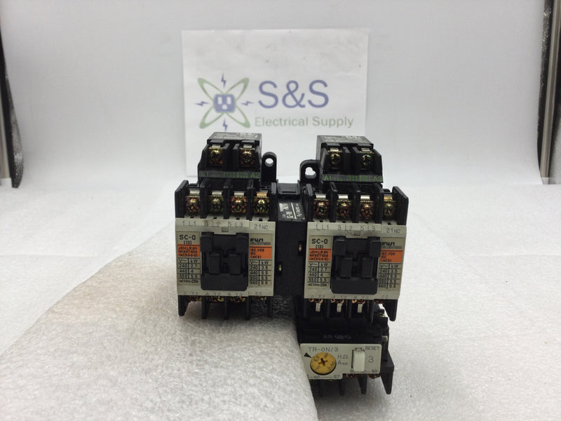 Fuji Electric SC-0 (4NCOFO) Reversing Magnetic Contactor 20 Amp 200-600 VAC 3-5 HP with TR-ON/3 Thermal Overload Relay