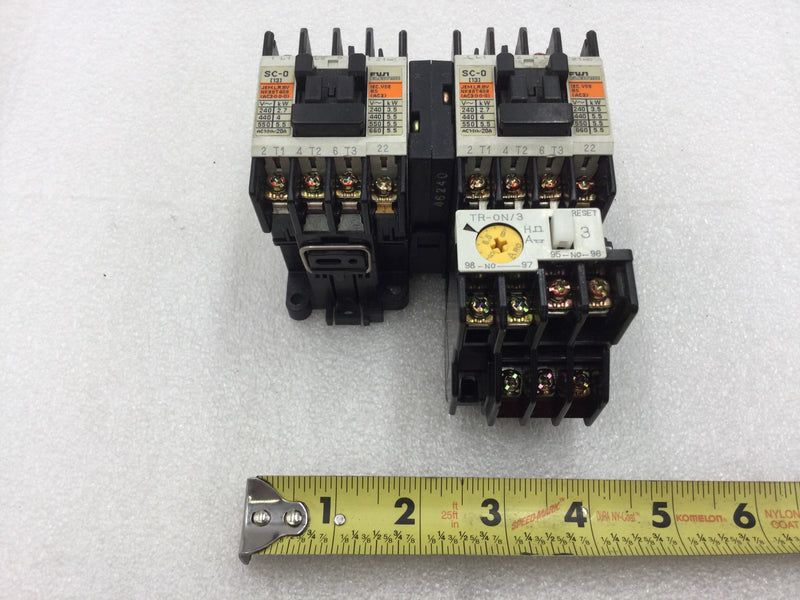 Fuji Electric SC-0 (4NCOFO) Reversing Magnetic Contactor 20 Amp 200-600 VAC 3-5 HP with TR-ON/3 Thermal Overload Relay