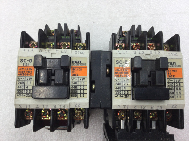 Fuji Electric SC-0 (4NCOFO) Reversing Magnetic Contactor 20 Amp 200-600 VAC 3-5 HP with TR-ON/3 Thermal Overload Relay