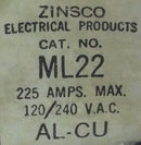 Zinsco ML22 225 Amp 2 Pole 120/240V Lug Block Feed Thru - Cosmetic Flaw