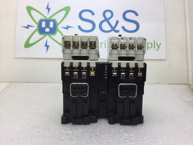 Fuji Electric SC-03 (4NCOAO) Reversing Magnetic Contactor 20 Amp 200-600 VAC 2-5 HP with SZ-A22 Auxiliary Contact Block
