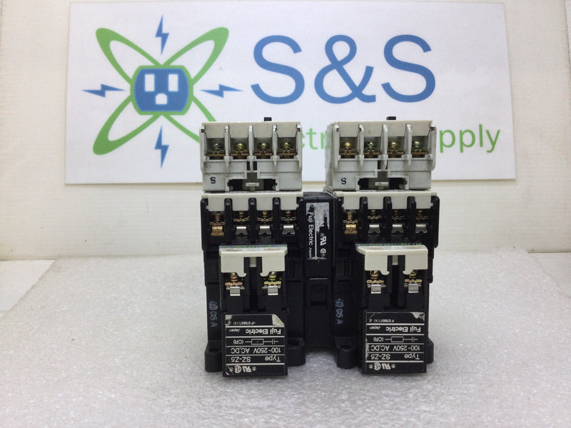 Fuji Electric SC-03 (4NCOAO) Reversing Magnetic Contactor 20 Amp 200-600 VAC 2-5 HP with SZ-A22 Auxiliary Contact Block