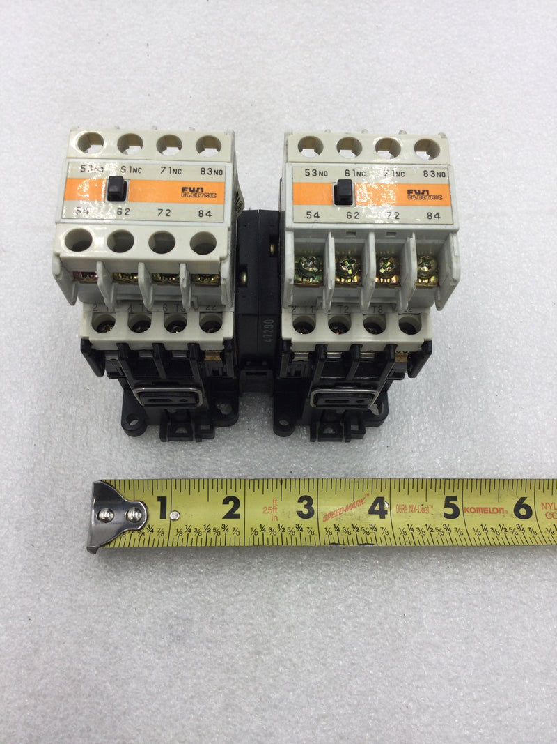 Fuji Electric SC-03 (4NCOAO) Reversing Magnetic Contactor 20 Amp 200-600 VAC 2-5 HP with SZ-A22 Auxiliary Contact Block