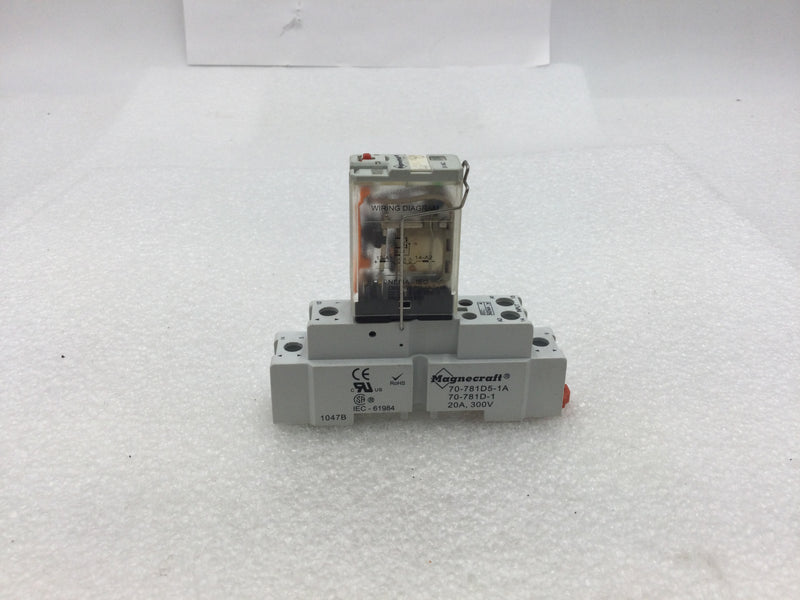 Magnecraft 70-781D5-1A Din Rail Relay Socket with 781XAXRM4L-24A Relay