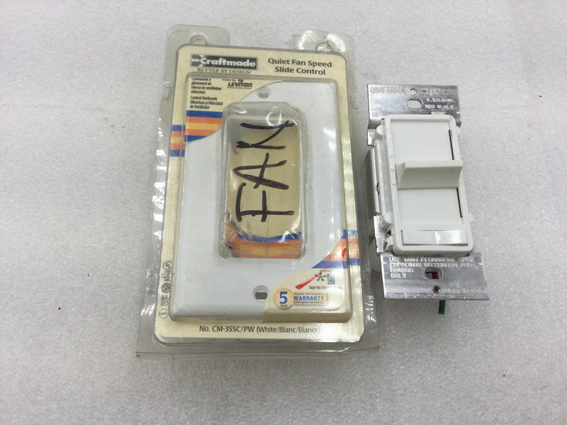 Leviton/Craftmade CM-3SSC/PW Single Gang Decora 3 Way/3 Speed Quite Fan Control 120 VAC 1.5 Amp