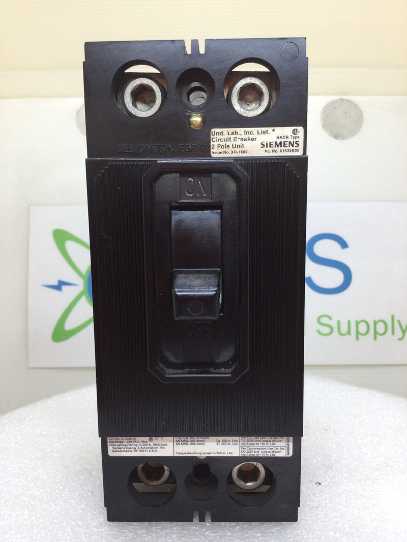 Siemens/ITE QJ22B200 200 Amp 2 Pole 240V Type QJ2 Circuit Breaker