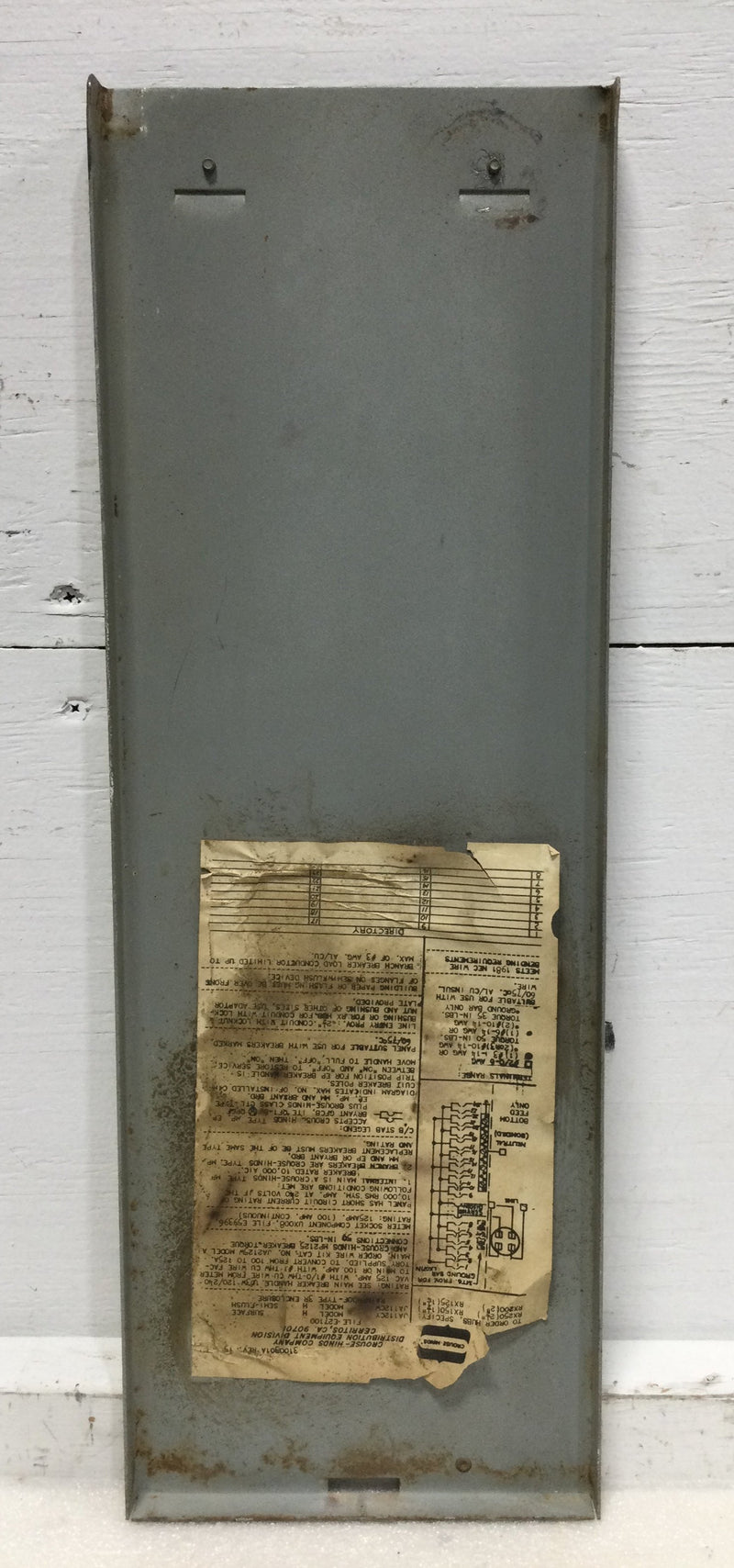 Crouse-Hinds JA-112CY 125 Amp Nema 3R 120/240V Cover Only 21 1/8" x 7 1/4"