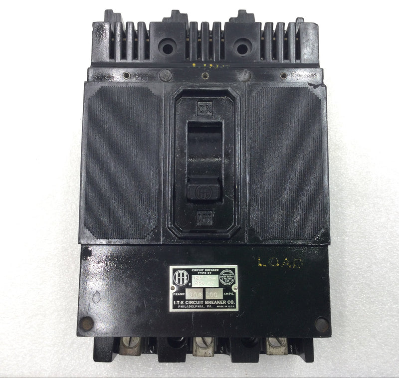 ITE ET100 100 Amp 3 Pole 250V ET Frame Circuit Breaker - Cosmetic Flaw