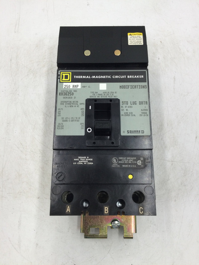 Square D KH36250 3 Pole 250 Amp 600V I Line Circuit Breaker