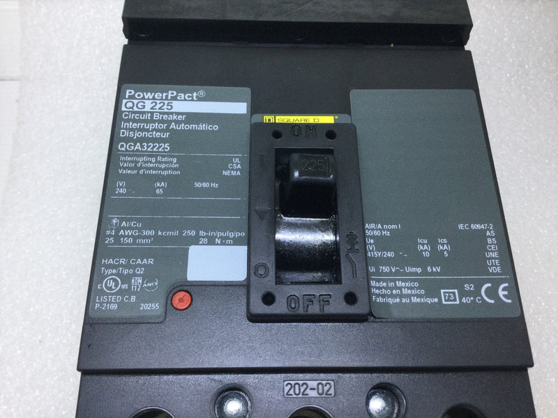 Square D QGA32225 225 Amp 3 Pole 240v PowerPact I Line Circuit Breaker