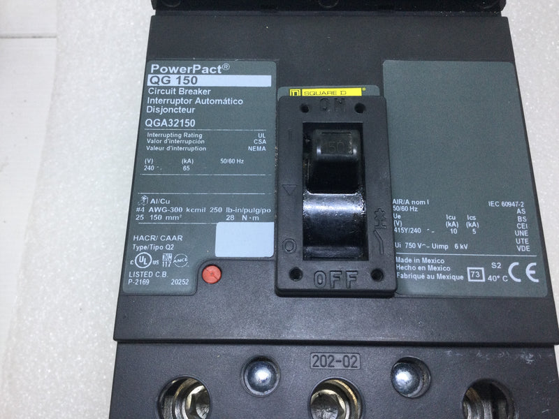 Square D QGA32150 150 Amp 240v 3 Pole I-Line Plug in Circuit Breaker