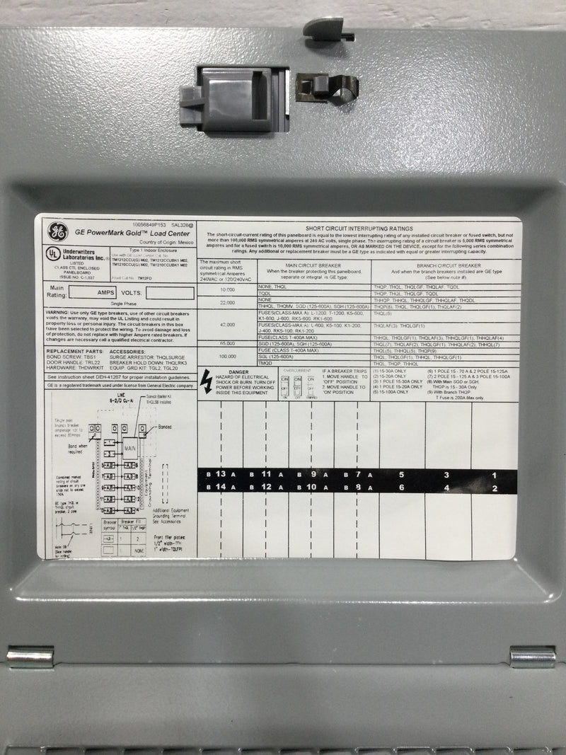 GE TM1212CCUBK1 125 Amp 24 Space 120/240V Panel Door 17 3/8" x 15 3/8"
