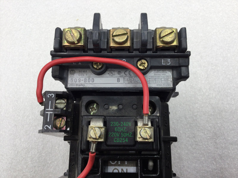 Allen-Bradley 509-B0D 27 Amp 3 Pole 115-575V 2-10 HP Motor Starter w/ 240V Coil