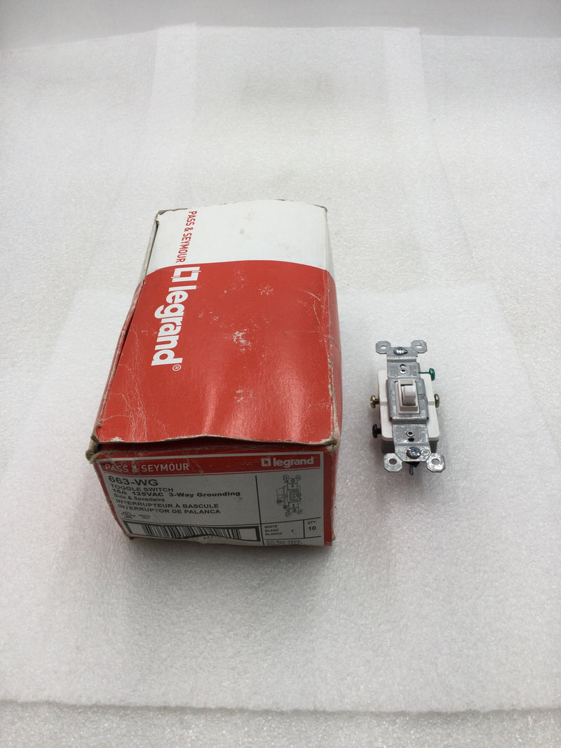 Pass & Seymour 663-WG 15 Amp 125 VAC 3-Way Light Switch in White (Box of 10)