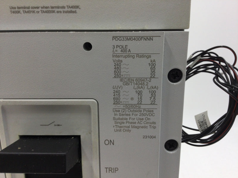 Eaton PDG33M0400FNNN 400 Amp 3 Pole 65kA/480 With PXR20 LSIG Current Limiter and Shut Trip