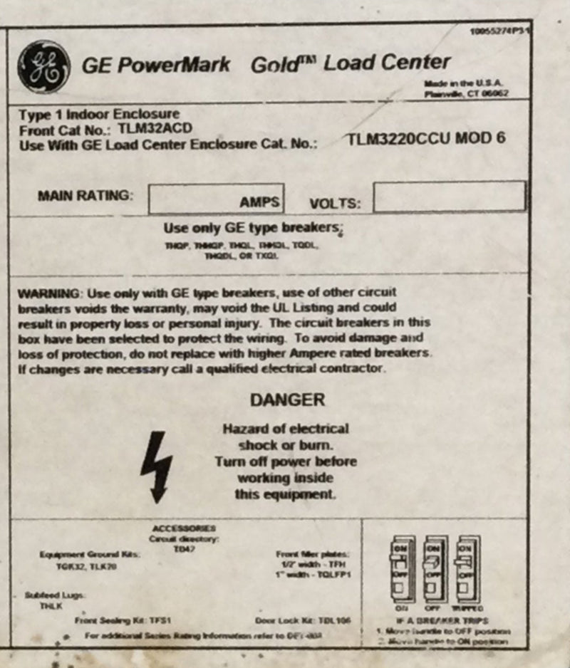 GE TLM32ACD 32 Space Load Center Panel Door w/Main 36 3/4" x 15 3/8"