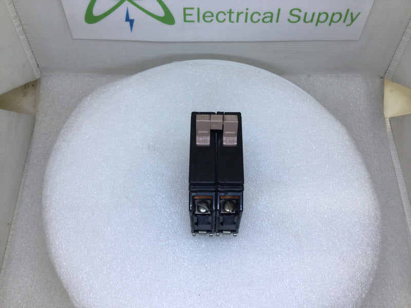 Cutler Hammer CH220 20 Amp 2 Pole 120/240V Breaker - Metal Feet 1/2 Notch