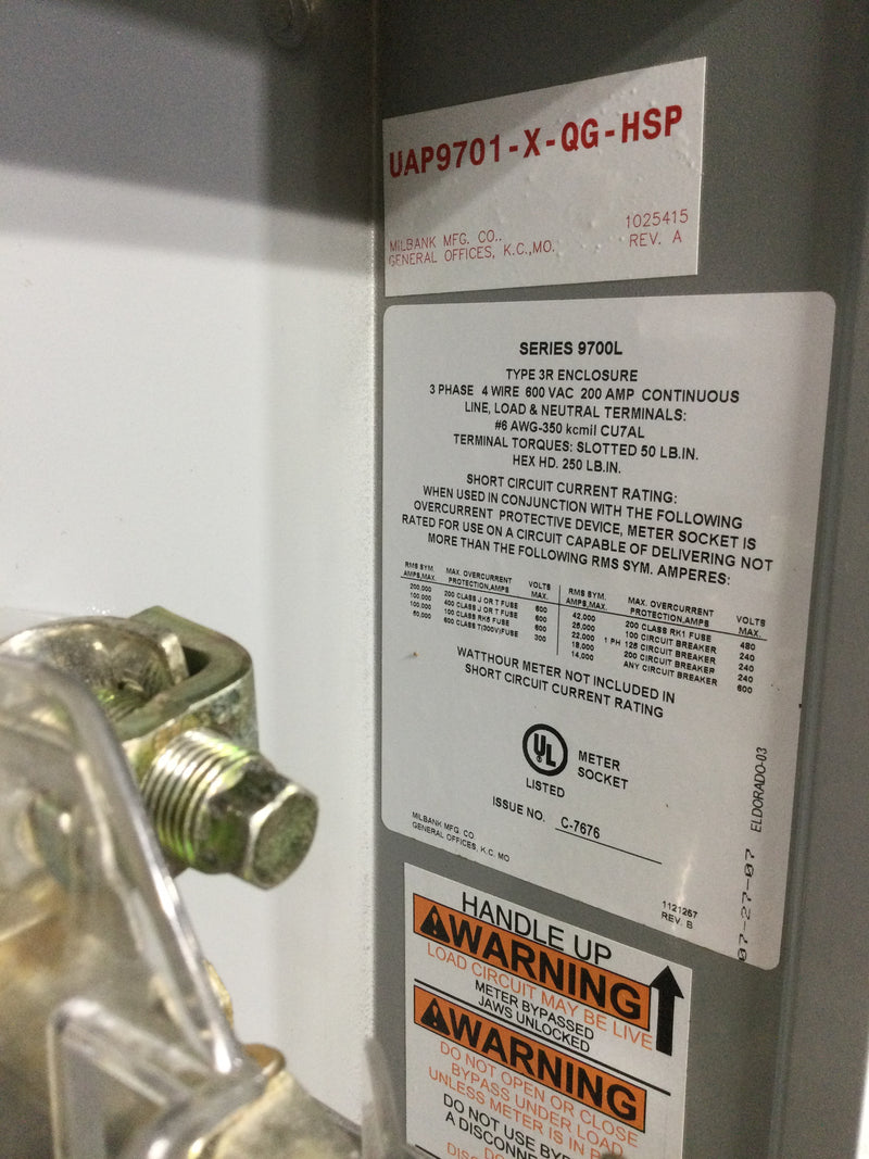 Milbank 200 Amp Single Phase Ringless Meter Enclosure with Bypass Lever