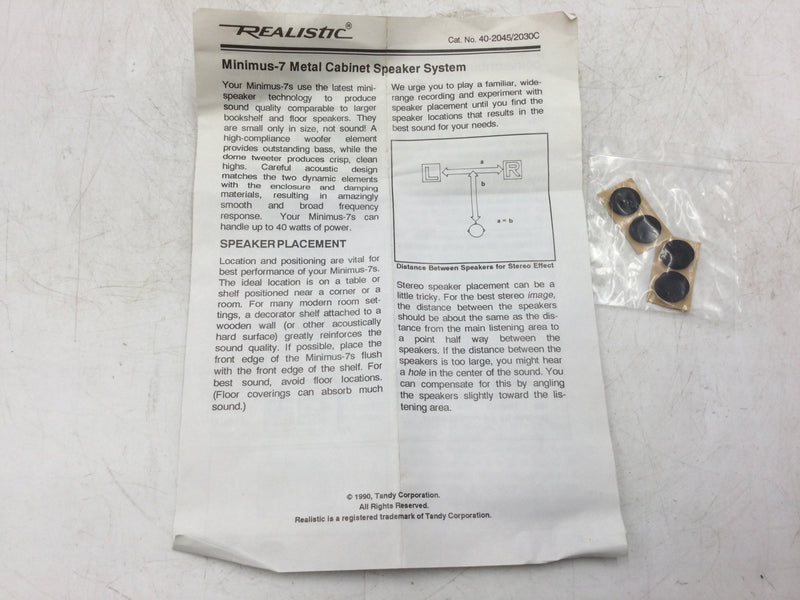 Realistic 40-2030C Minimus-7 Metal Cabinet Speaker System 40watt 8 Ohms 120-20,000Hz