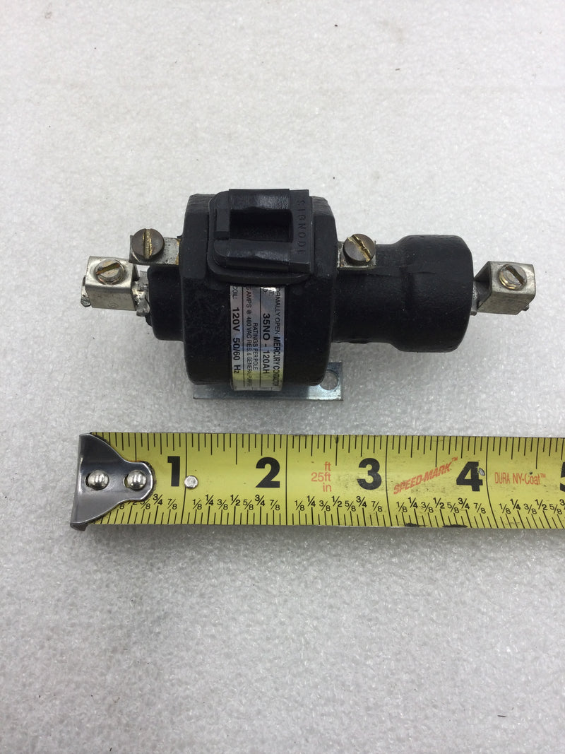 MDI 35NO-120AH Normally Open Mercury Contactor Single Pole 35 Amp @ 480 VAC with 120 VAC Coil