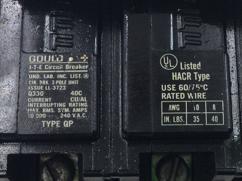 ITE/Siemens/Gould Q330 30 Amp 3 Pole 240V Type QP Circuit Breaker
