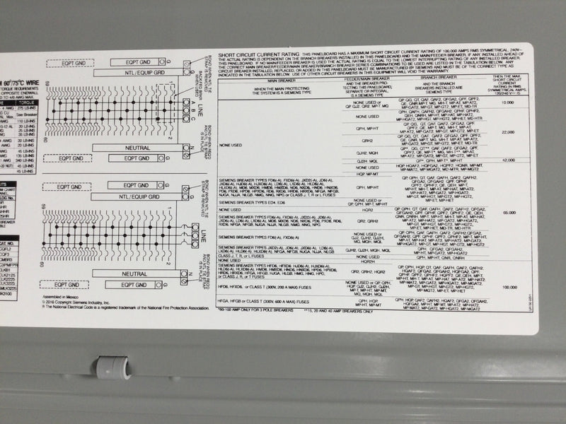 Siemens P4260L3225CU PL Series 225 Amp 42-Space 60-Circuit Main Lug Indoor 3-Phase Load Center