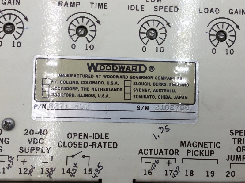 Woodward 8271-467 2301 Load Sharing & Speed Control 90-240VAC 20-40VDC Supply
