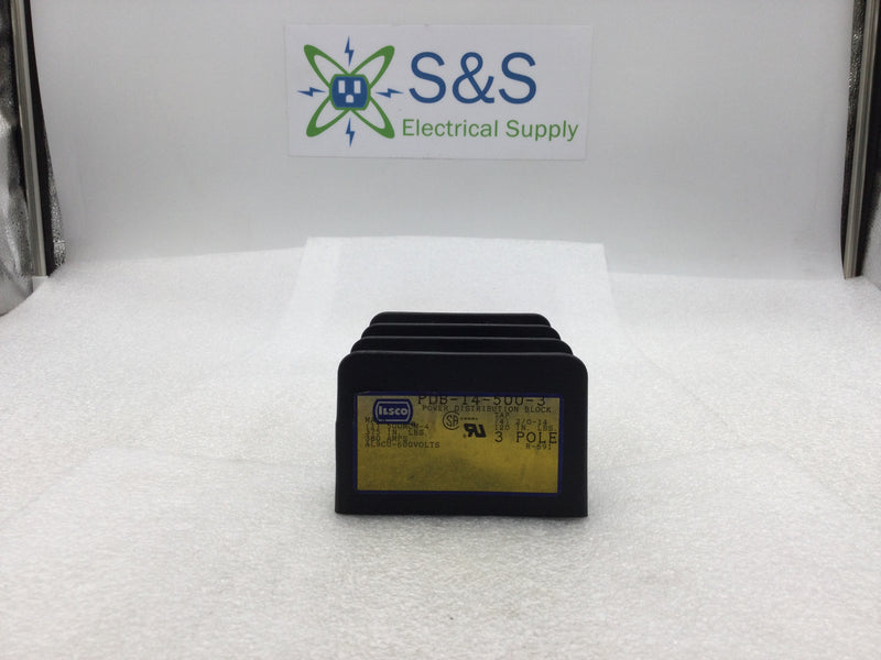 Ilsco PDB-14-500-3 3 Pole Distribution Block 1 Port Line Side, 4 Ports Load Side