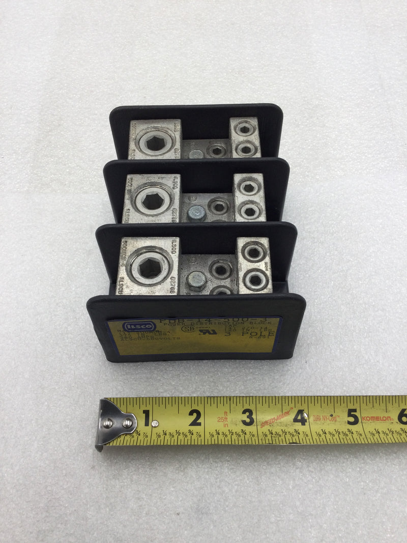 Ilsco PDB-14-500-3 3 Pole Distribution Block 1 Port Line Side, 4 Ports Load Side