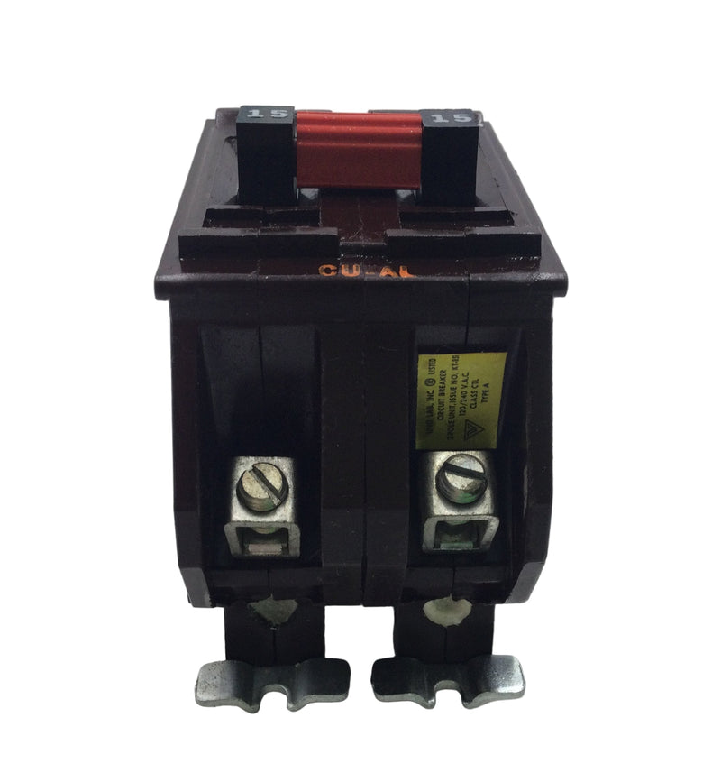 Wadsworth A215 15 Amp 2 Pole 120/240V Type A Metal Foot Circuit Breaker