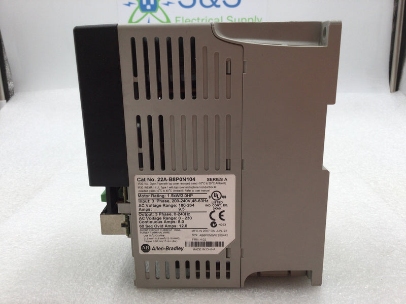 Allen Bradley 22A-B8P0N104 Powerflex Adjustable Frequency AC Drive