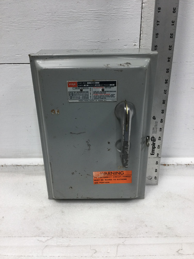 Federal Pacific 1336R Nema 3R 30 Amp 3 Pole 600 VAC 20 HP Fusible Safety Switch