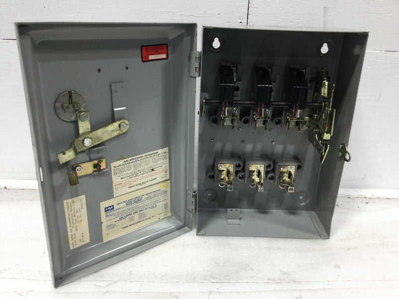 Federal Pacific 1336R Nema 3R 30 Amp 3 Pole 600 VAC 20 HP Fusible Safety Switch
