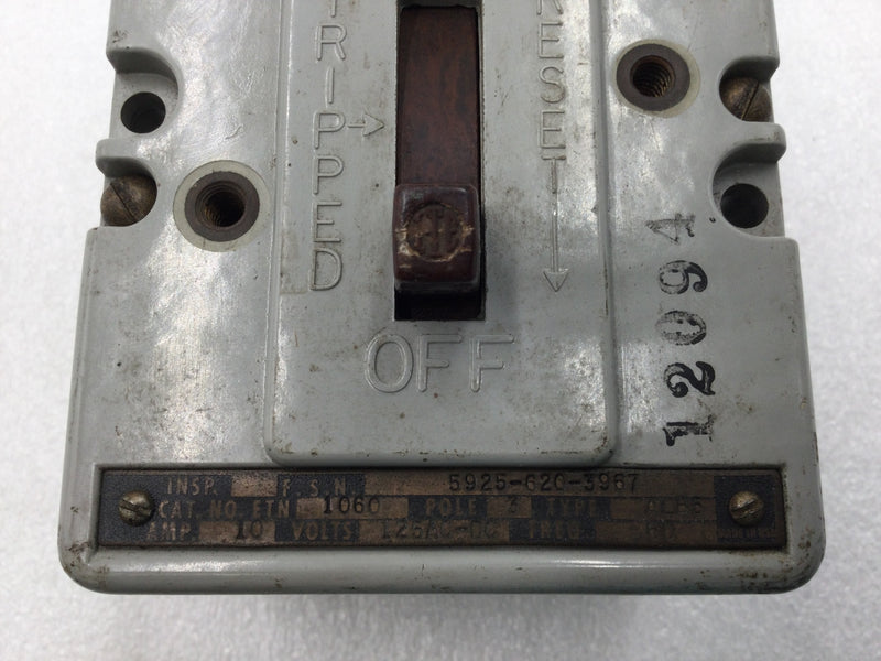 ITE ETN1060 10 Amp 3 Pole 125VAC/125VDC Type ALB5 Air Circuit Breaker