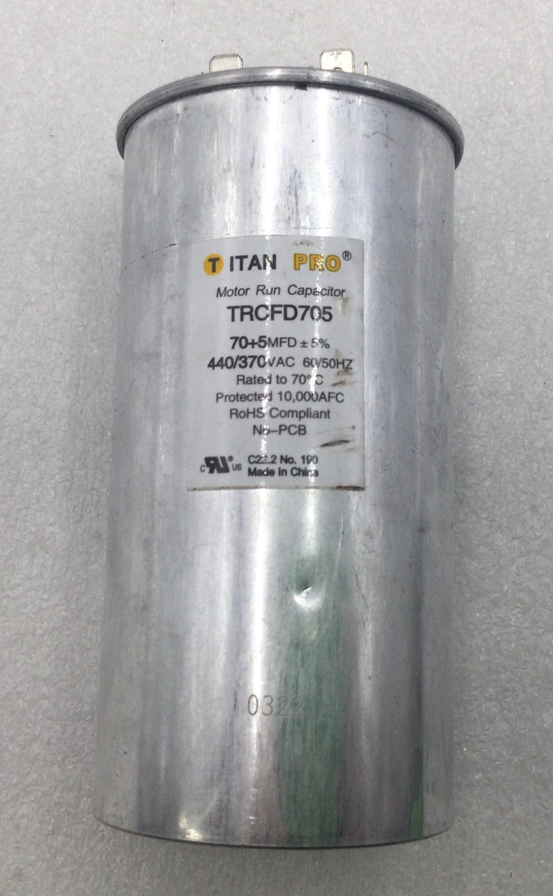 Titan TRCFD705 70+5MFD+5% 370/440V 50/60Hz Motor Run Dual Capacitor