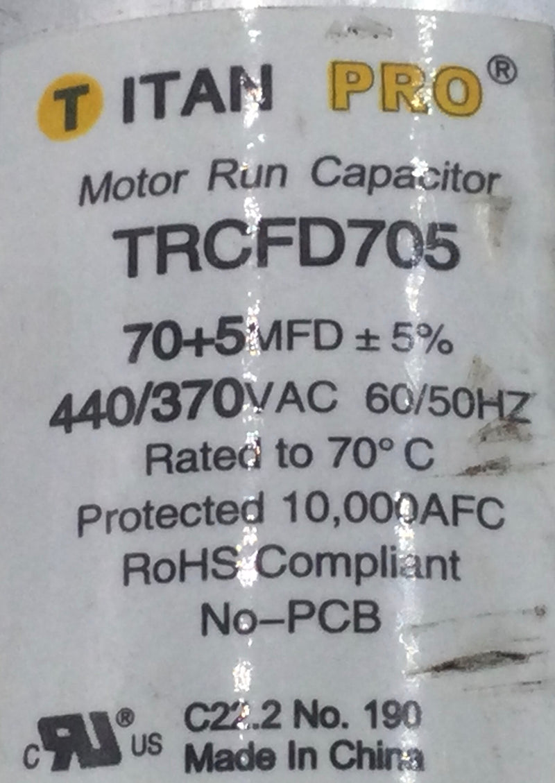 Titan TRCFD705 70+5MFD+5% 370/440V 50/60Hz Motor Run Dual Capacitor
