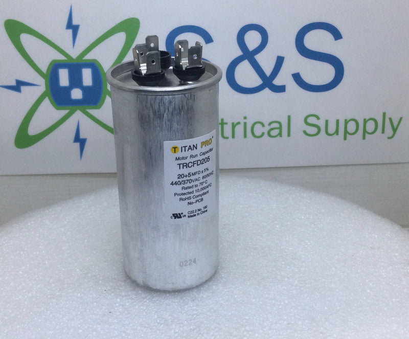 Titan TRCFD205 20+5MFD+5% 370/440V Motor Run Dual Capacitor