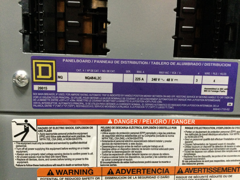Square D NQ484L2C NQ484L2C Panelboard interior, NQ, main lugs, 225A, Cu bus, 84 pole spaces