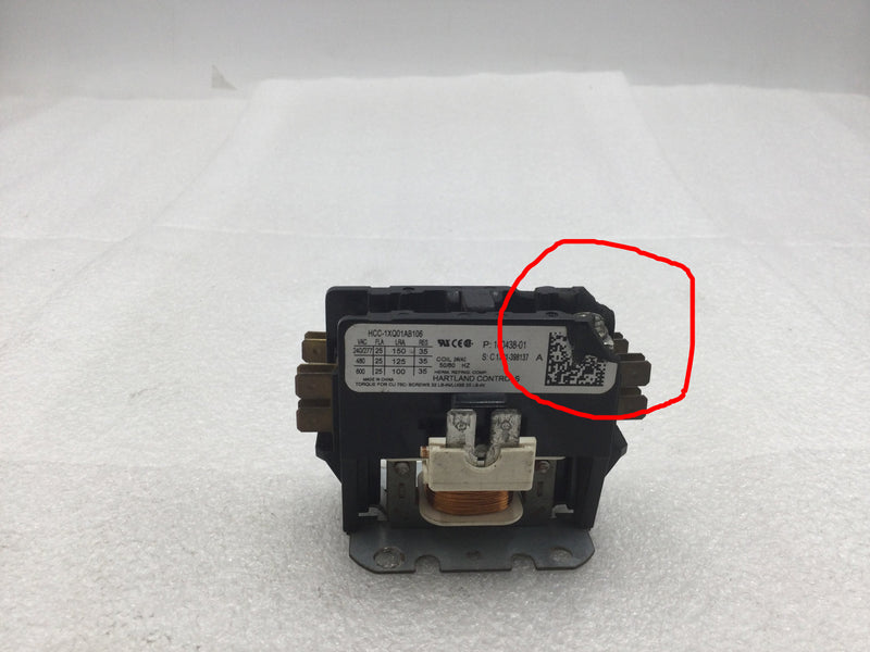 Hartland Controls HCC-1XQ01AB106 25 Amp 1 Pole 600V Contactor Coil w/Shunt