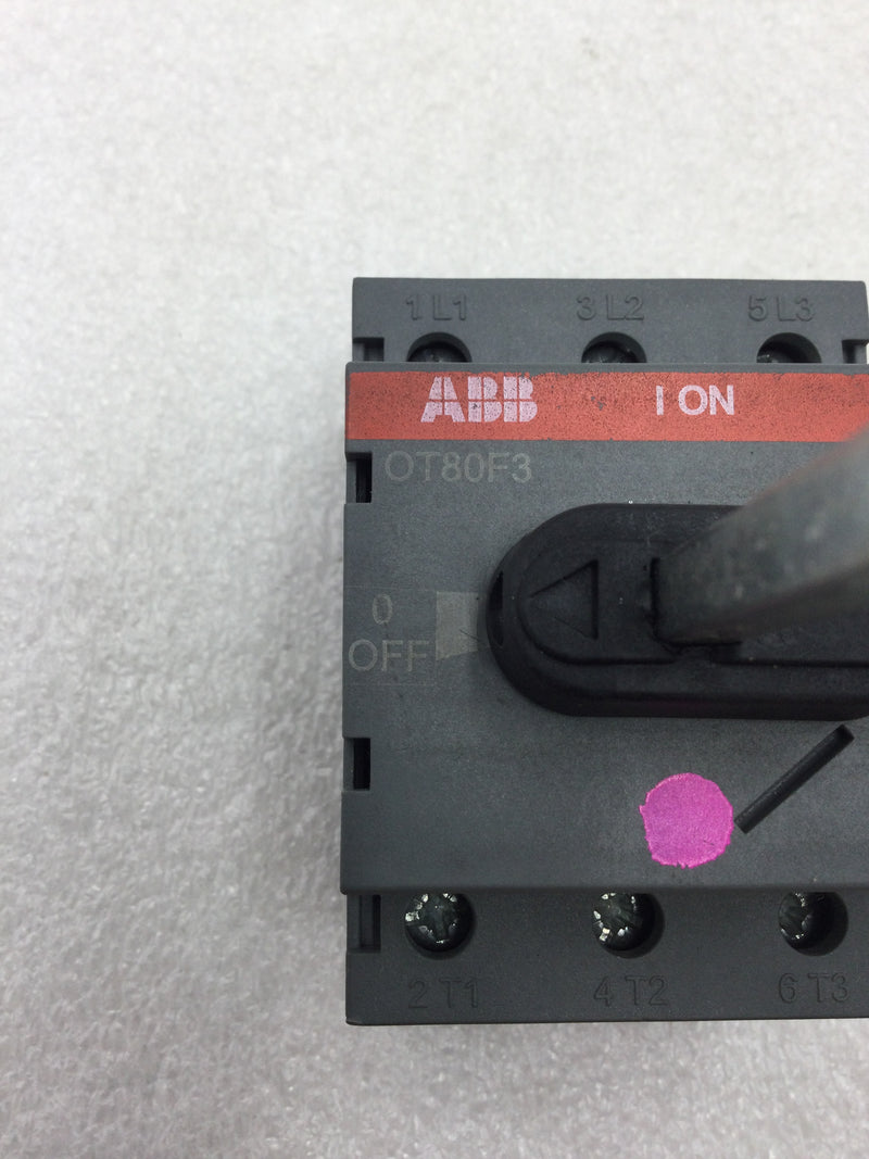 ABB OT80F3 (1SCA105798R1001) 3 Pole 80 Amp 240-600 VAC 20-40 HP Disconnect Switch with Handle