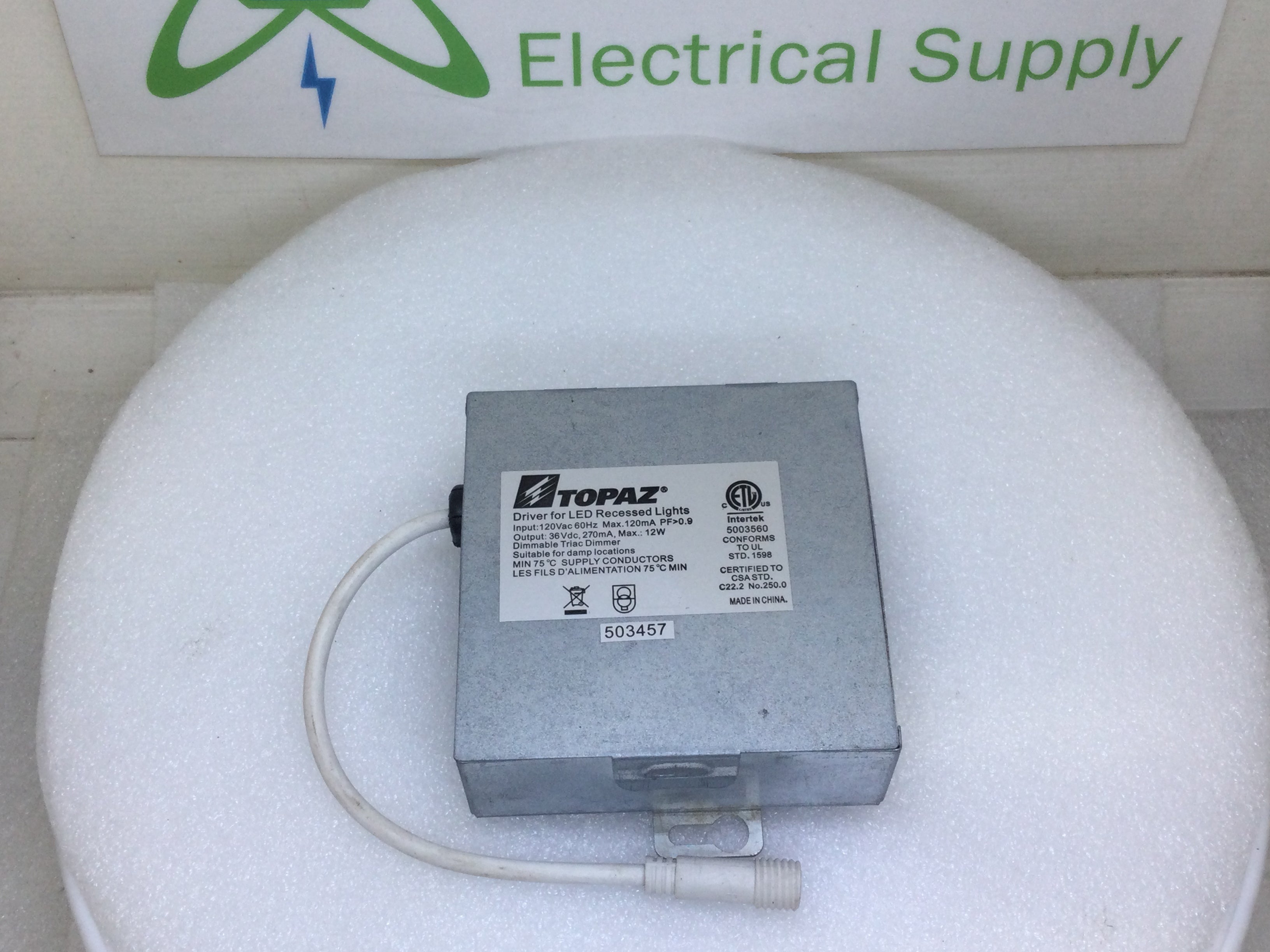 Topaz Driver For LED Recessed Lights Input 120V Output 36VDC 12Watts M
