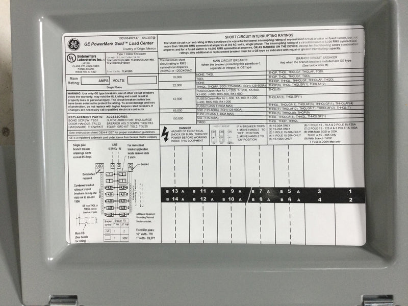 General Electric TLM1212CCU 125A 14 Space 120/240V Cover Only 17 3/8" x 15 3/8"