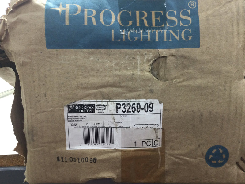 Progress Lighting P3269-09 Brushed Nickel Bathroom Vanity Light 4 Lamp Fixture 100 Watt Max Lamps