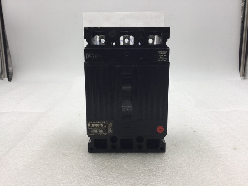 GE General Electric TED136020 20 Amp 3 Pole 600V Circuit Breaker