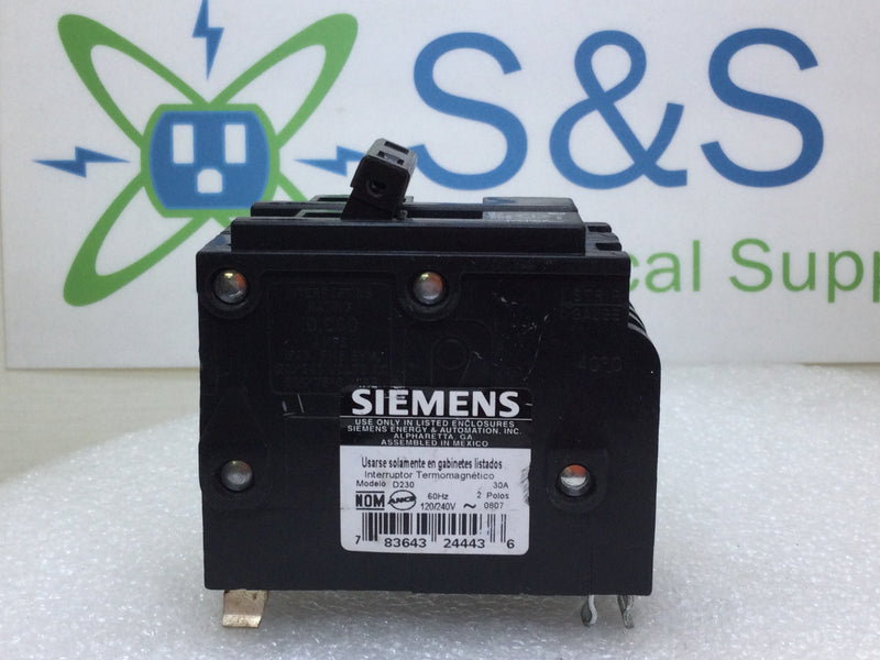 Siemens D230 30 Amp 2 Pole 120/240V Type QD Circuit Breaker