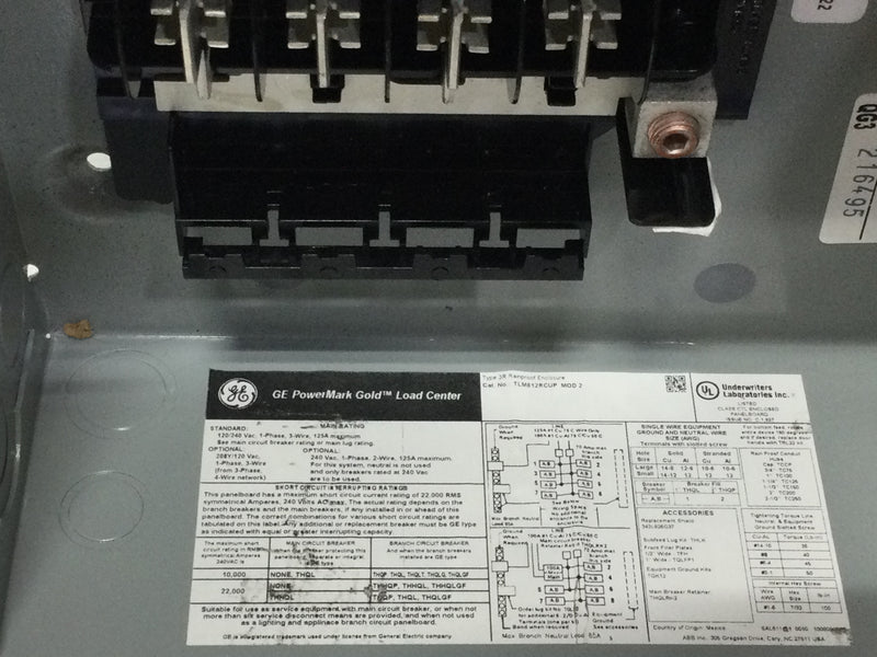 GE TLM812RCUP 125 Amp Single Phase 3 Wire 8/16 Spaces 120/240V Main Lug