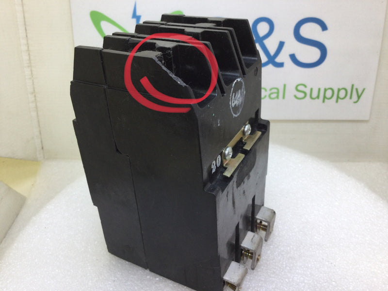 GE/General Electric TEY320 20 Amp 3 Pole 277/480V Bolt On Circuit Breaker - Flaw