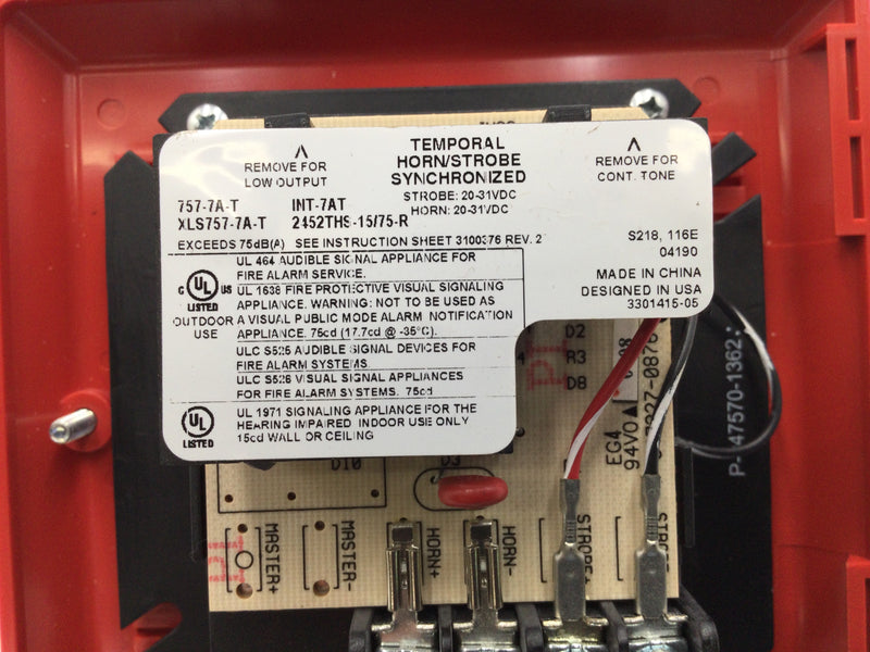 Edwards/EST 757-7A-T 15/75 Candela 24 VDC Wall Mount Temporal Horn/Strobe in Red