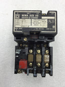 Square D 8536 A0-2 Size 00 Contactor/Starter 3 Pole 200-575 VAC 1 1/2-2 HP with 120 VAC Coil and Overload Relay