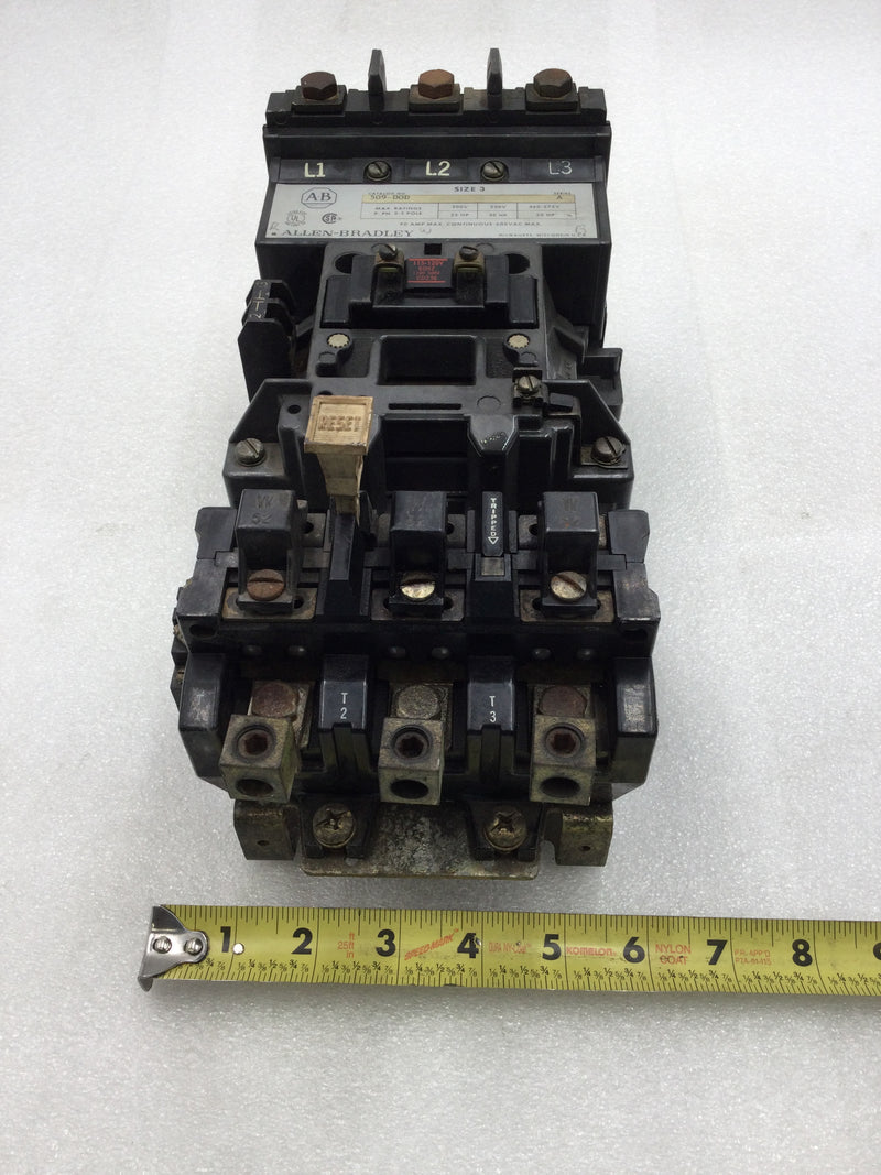 Allen Bradley 509-DOD 90 Amp 3 Pole 200-575V 50 HP Motor Starter w/ 120 VAC Coil